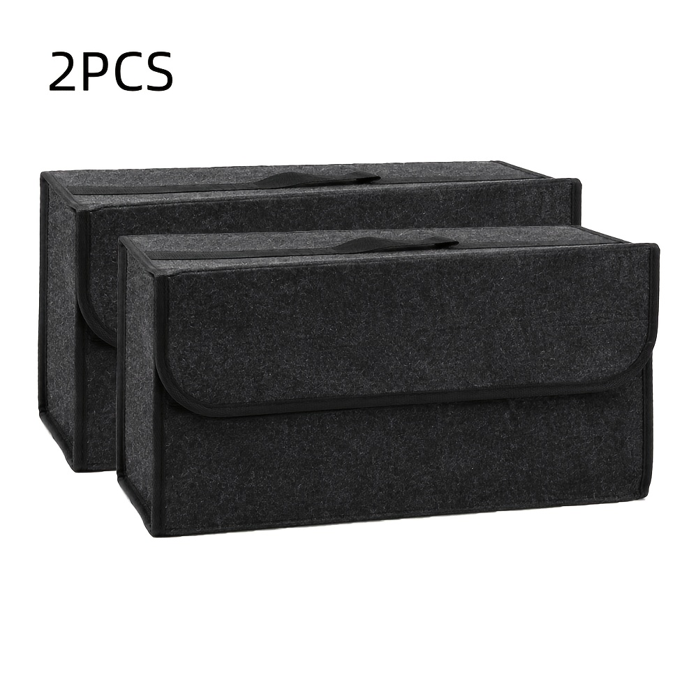 Image of 2-pack Durable Foldable Car Trunk Organizer - Multifunctional Felt Storage Box For Daily Use, Space-saving Vehicle Storage Bin With Shipping