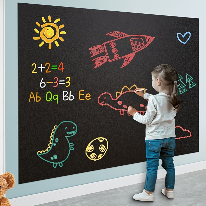 

1 Roll Of Self-adhesive Vinyl Removable Chalkboard Wallpaper, 5 Colored Chalks, Dry Erase Wallpaper Message Board For Office, School, Home