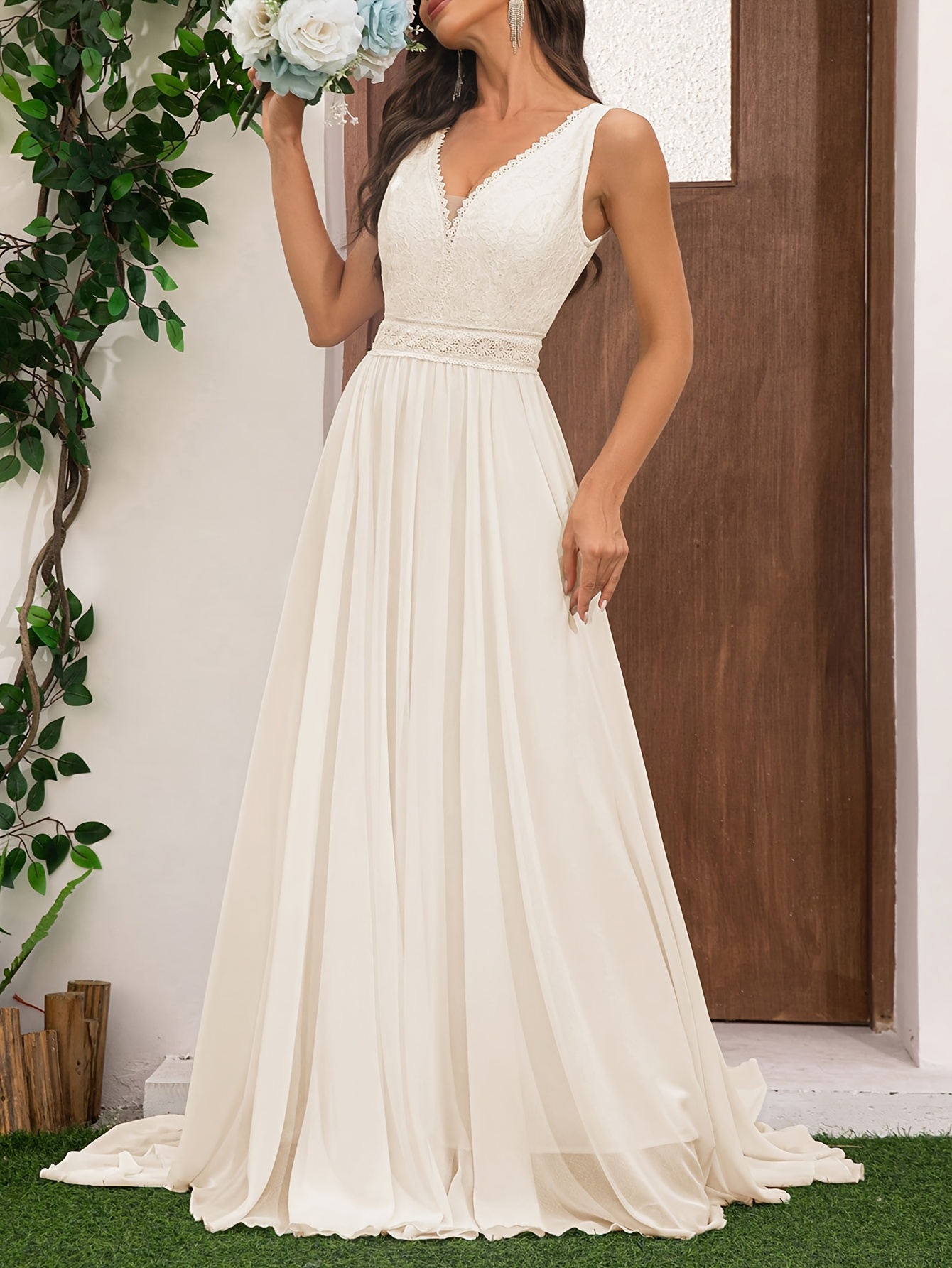 sleeveless lace bridesmaid dresses Newest A-line Lace Sleeveless Vintage Wedding Dresses WD040 – bridalsew main image 0