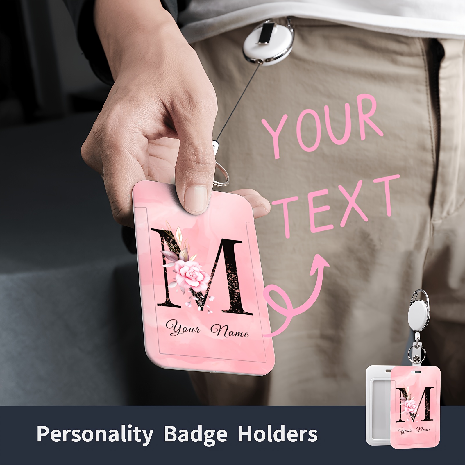 

Personalized Pink Badge Holders With Flower Design - Diy Id Lanyards For Office, Events, And Meetings