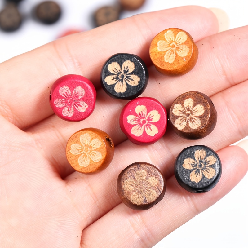 10pcs Floral Wooden Flat Beads for Jewelry Making