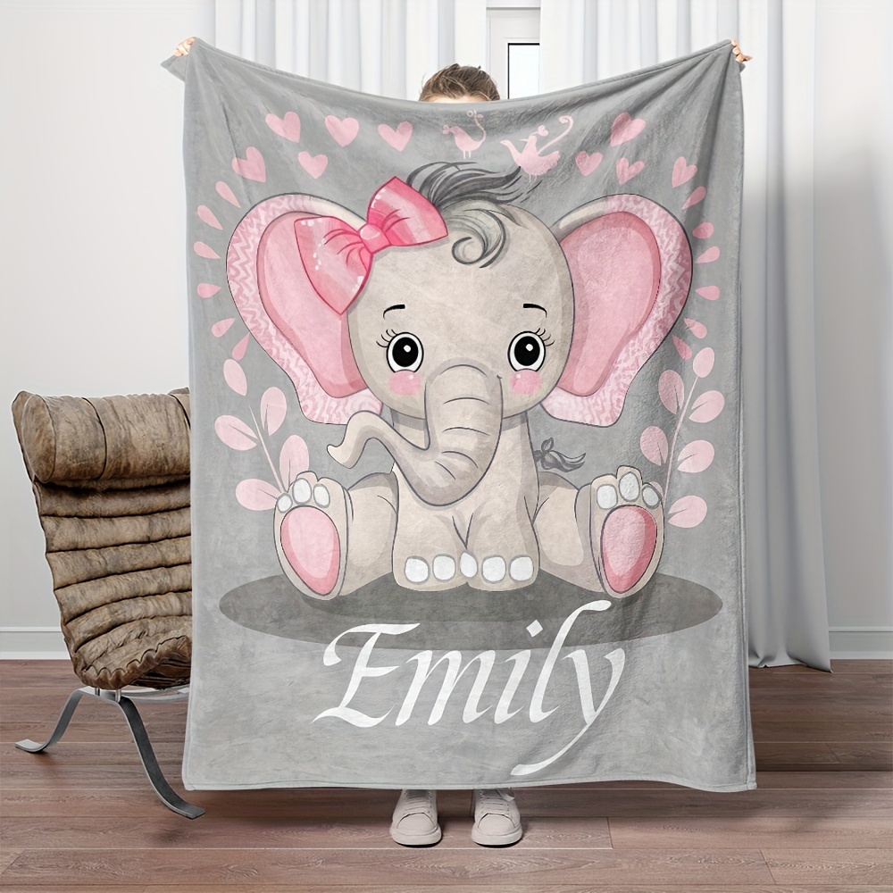 

Custom Name Personalized Elephant Flannel Throw Blanket – Contemporary Style, Soft And Warm , Machine Washable, Multipurpose Throw For Sofa, Bed, Travel, And Office – 1pc