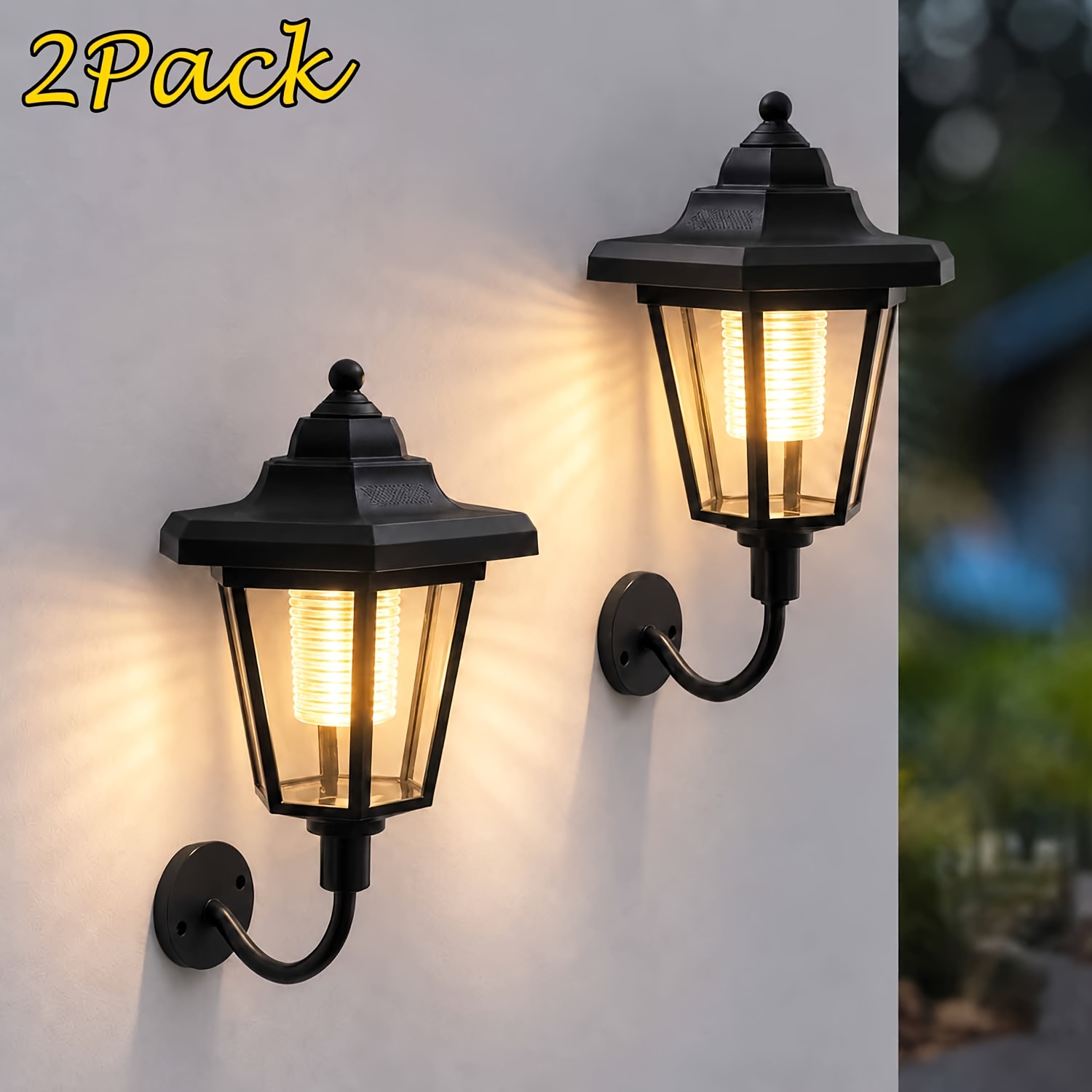 TEMU 1/2 Pack de Apliques de Pared Hexagonales con Energía Solar, Lámparas de Farol para Exterior IP65, Luces Decorativas Vintage para Jardín Ideales
