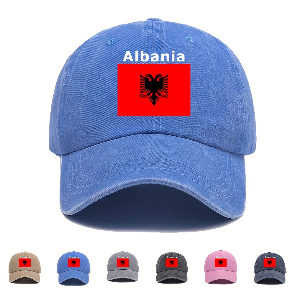 

Vintage Washed Cotton Baseball Cap With Albanian Flag Print - Adjustable, Sun-protective For Men & Women - Ideal For Outdoor Sports & Hiking