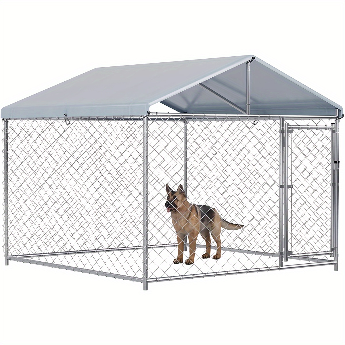 

Large Dog Kennel Outside, Heavy Duty Dog Cage With Waterproof Cover, Galvanized Fence With , Dog Playpen For Backyard And Outdoor Use, Silver 78" L X 78" W X 67" H