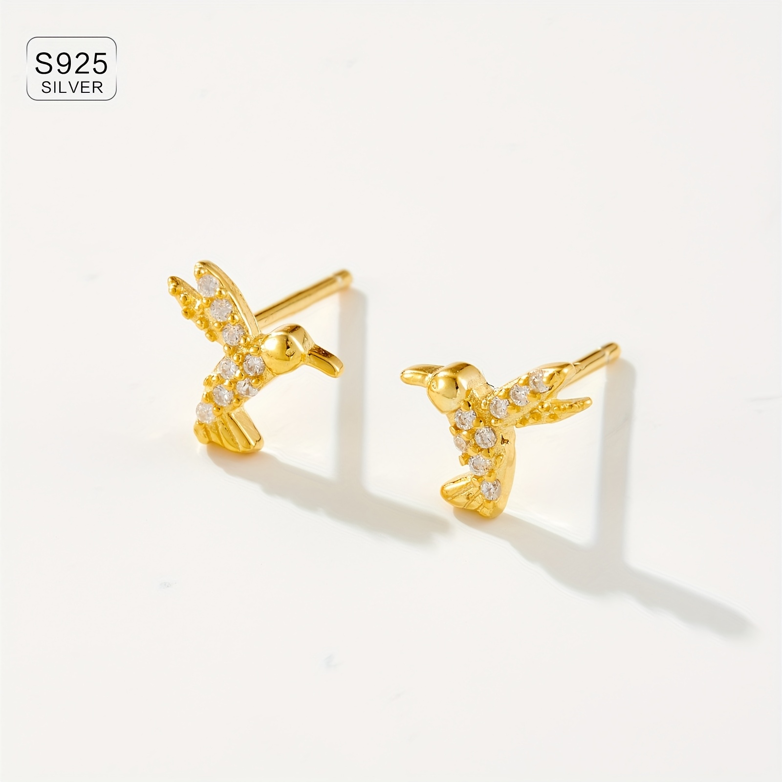 Women's Hummingbird Shaped Stud Earrings in 925 Silver