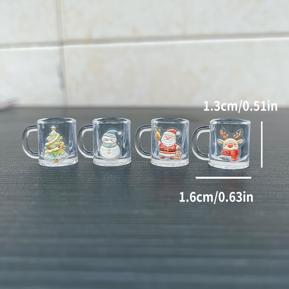 TEMU Ensemble de 4 mini-tasses de Noël super mignonnes, mini-tasses, avec de Père Noël, sapin de Noël, de neige, , décorations d'ajouts de cuisine de