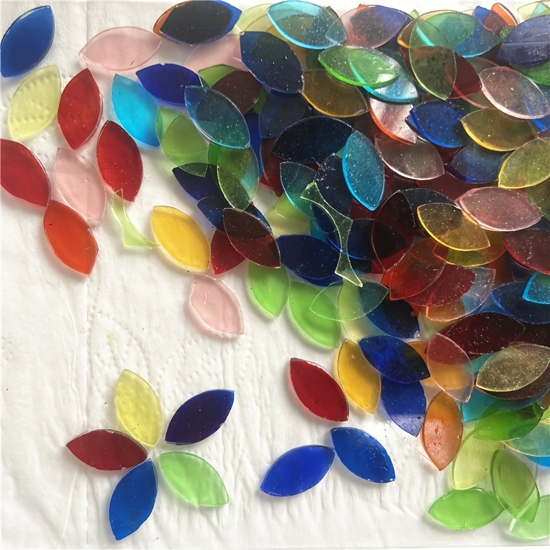 E-shop 60 Stk./1 Packung Gemischte Farben Transparente Blattförmige Glasstücke Mosaik Bunte Glasplatten für Glas Kunst und Türkische Mosaik Lampen
