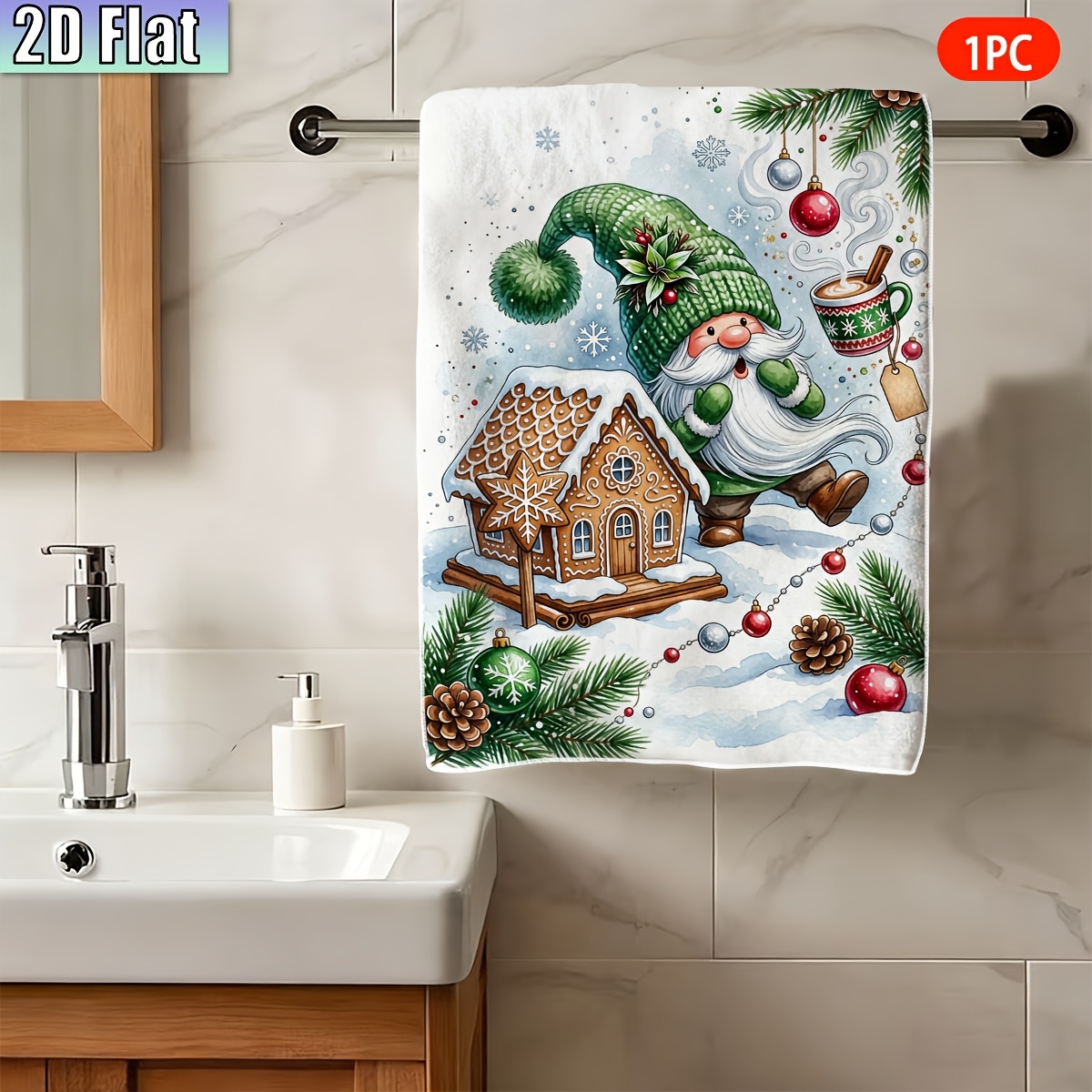 TEMU 2D Flat - 2D Flat - 2D Flat, 1 pz, Asciugamani , di Natale, Asciugamani a Tema, Adatti per Cucina, Palestra, Lavaggio Stoviglie, Decorazioni per