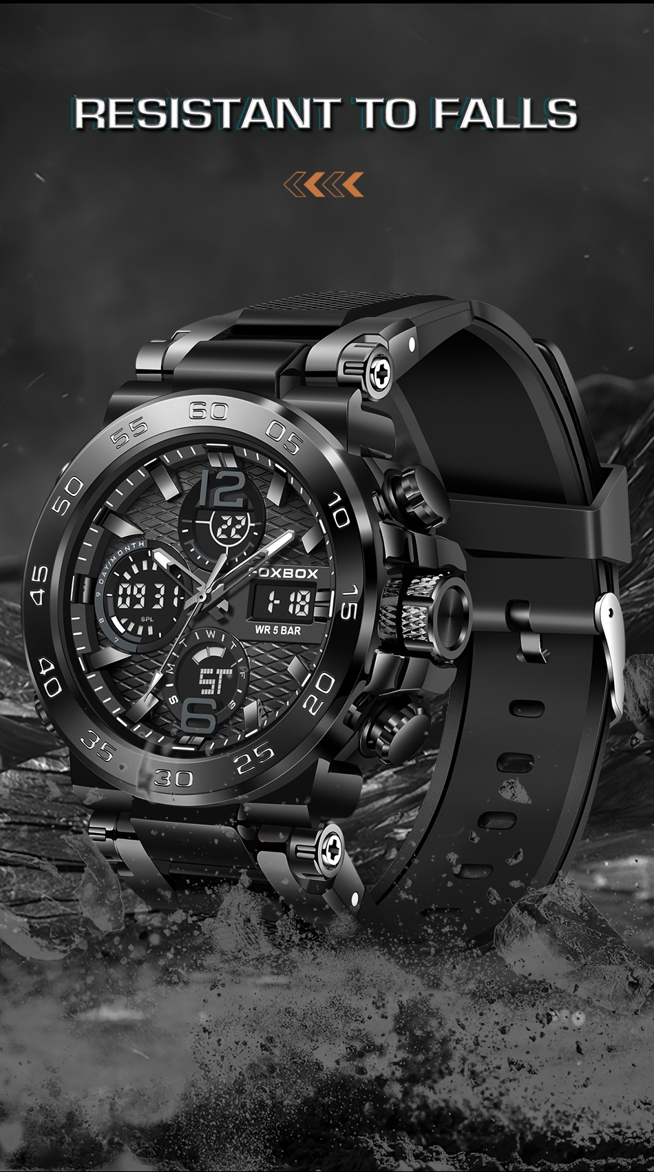 LIGE Men's Sport Watch with Stopwatch, Dual Display (Digital/Analog), Alarm, Date, IP68 High Quality, Quartz Movement, Black - Durable Design for Active Lifestyles, Outdoor Timepiece, Sleek Strap Watch, Robust Appearance