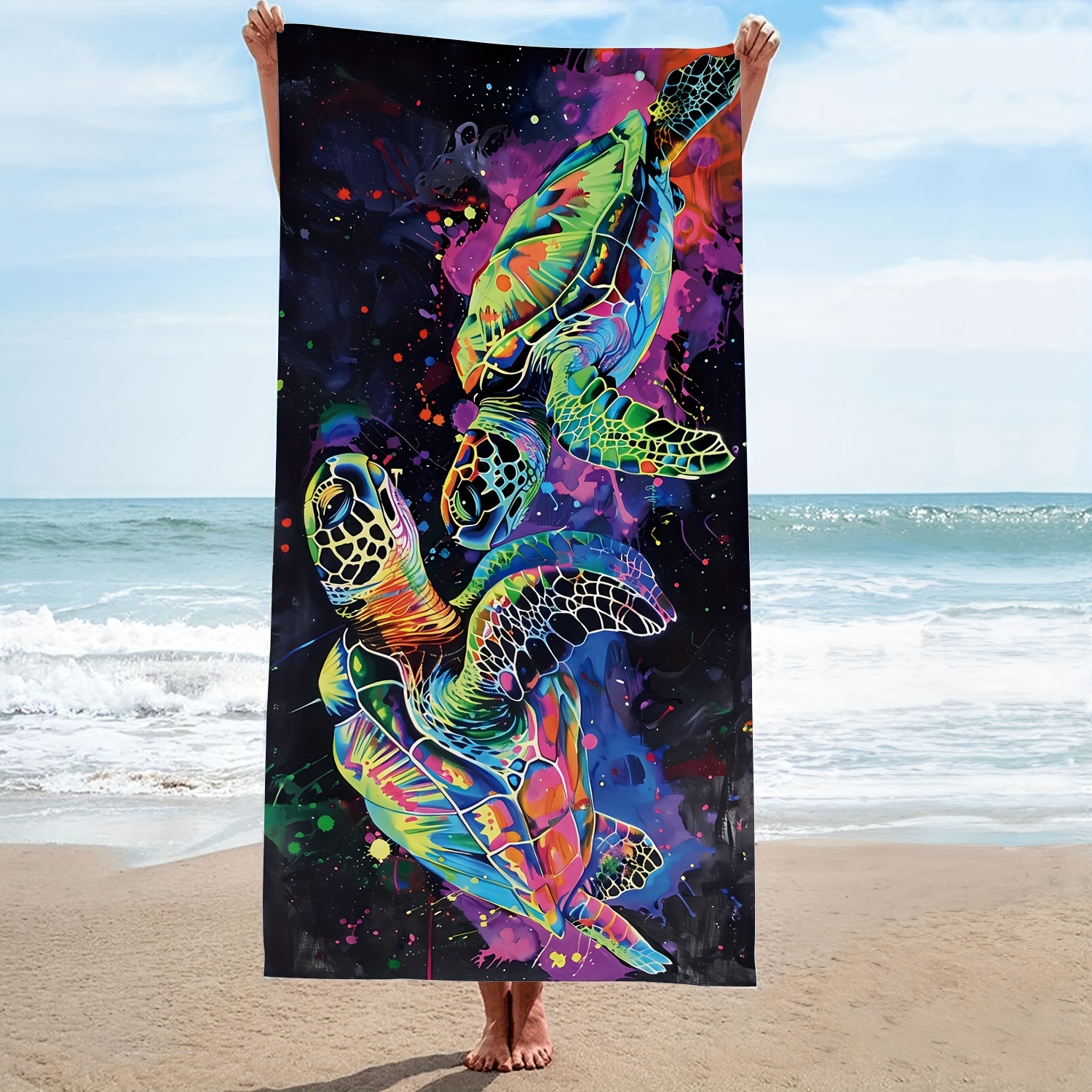 

1pc Turtle Microfiber Beach Towel, Psychedelic Hippie Oversized Bath Towel, Durable Quick Drying Sunscreen Washable Super Absorbent Towel, Summer Beach Camping Swimming Pool Travel Supplies