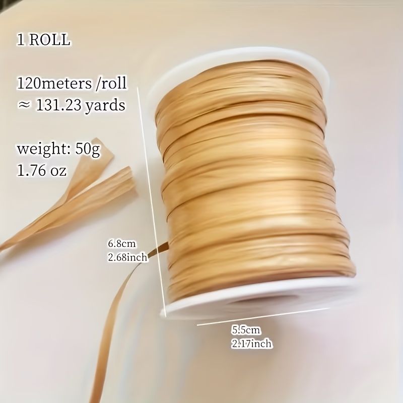 E-shop 1 Spule Natürliches Beige Kunstfaser Raffia Garn - Weiches Band Geeignet zum Häkeln und Handweben, Natürliches Beige Raffia Seil für