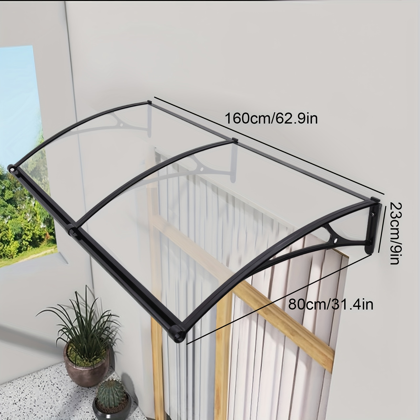 With Gutter Door Awning With Side Aluminum Alloy Bracket With Arc Transparent Silent Diversion Window Balcony Courtyard Sunshade Awning