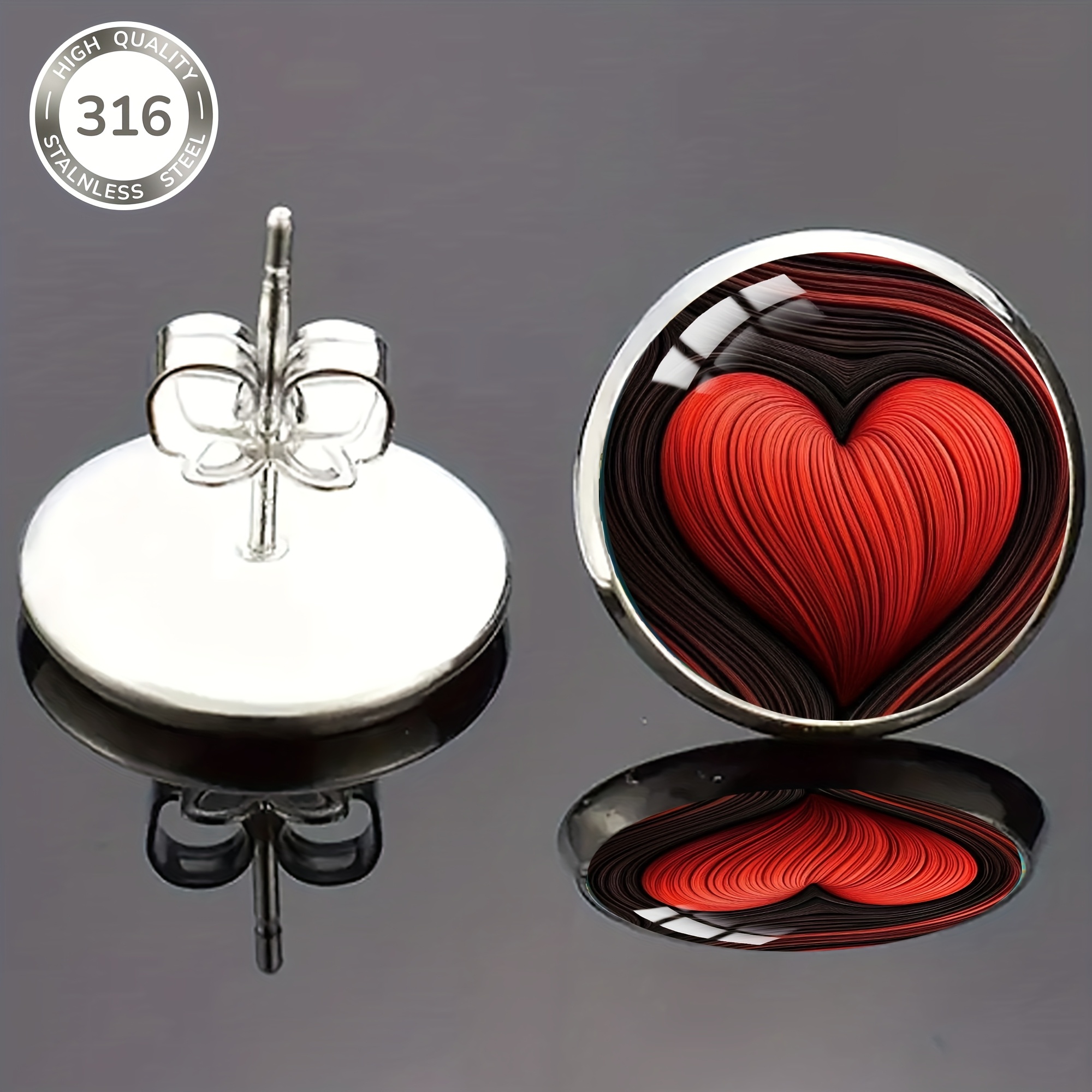 1pair Red Gradient Heart-shaped Steel Stud Earrings | Cute And Elegant Style, Suitable For Men And Women, Ideal For Gift- And Party Occasions, Perfect Valentine's Day Jewelry