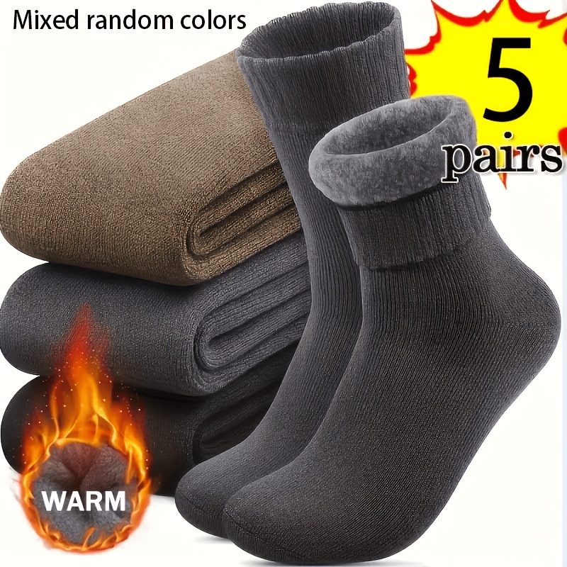 TEMU 3/5 Pairs Of Men's Winter Warm Socks Super Thick Plush Socks Unisex Winter Outdoor Warm Socks Cold Resistant Tube Socks Perfect Gift, Black,