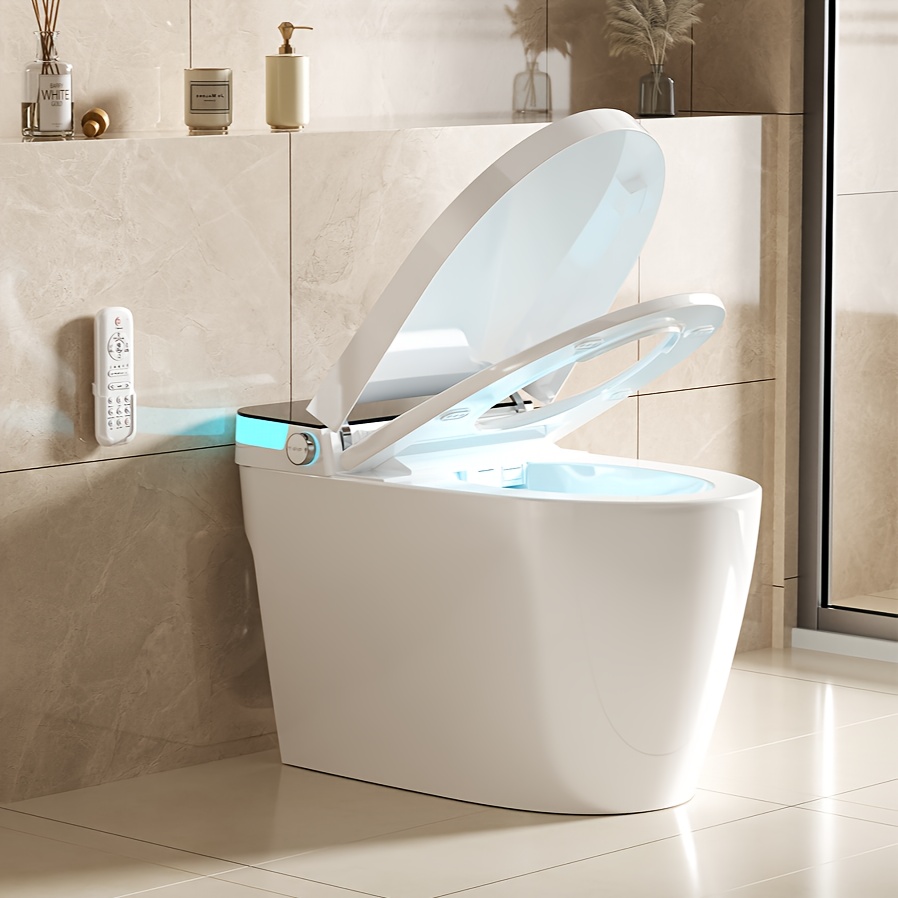 

Tankless Smart Toilet With Built-in Bidet, Heated Seat, Warm Water And Dry, Simple Installation, With Foot Sensor And Night Light, Auto Flush, Auto Open & Close Lid, Wireless Remote Control