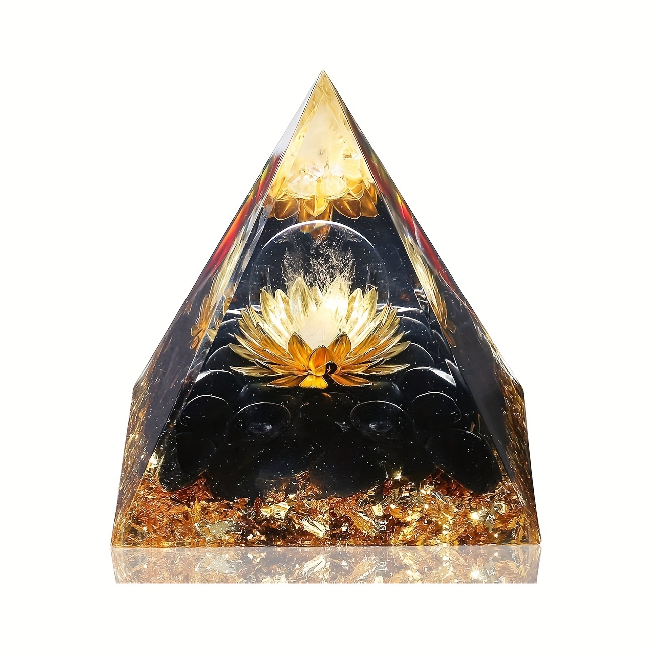 

Black Obsidian Pyramid With Crystal Lotus - Artisanal Jewelry Making Accessory