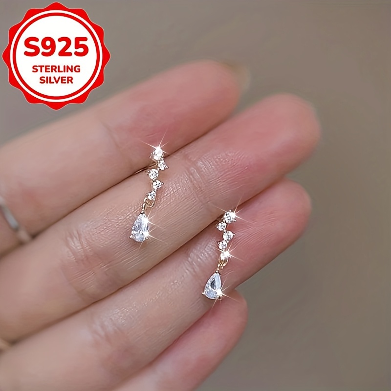 Women's S925 Silver French-Style Teardrop Tassel Stud Earrings
