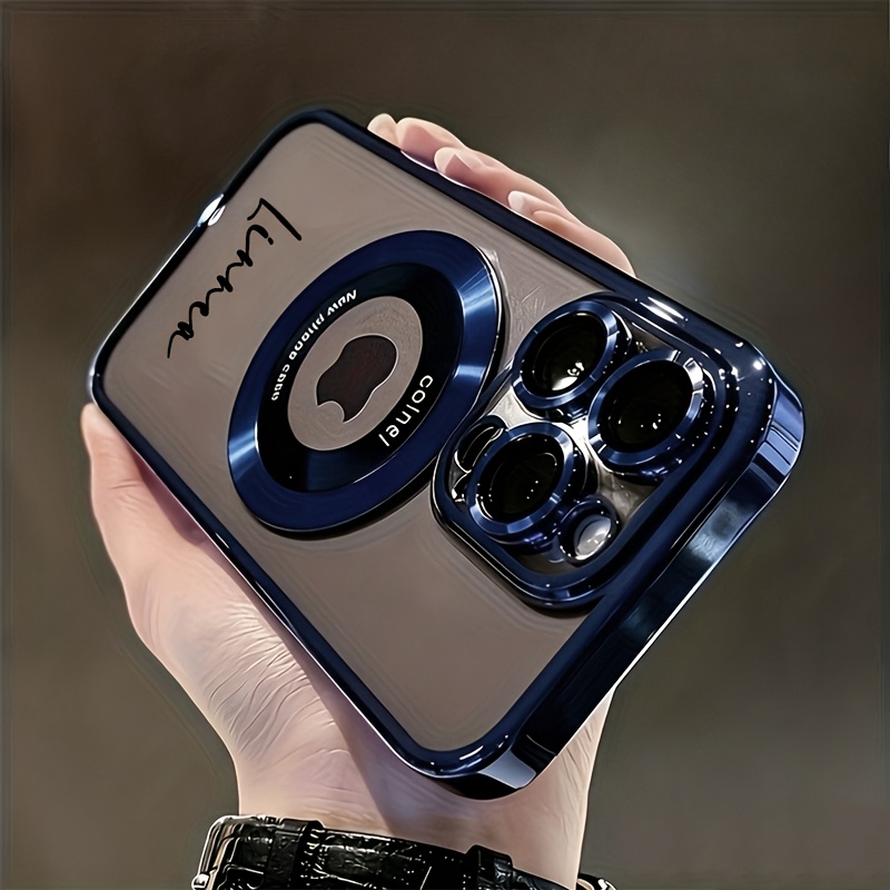 TEMU Phone Case - Custom Name/ Diy Magnetic Plating Clear Phone Case For Iphone 17 Pro Max 17 16 Pro Max 15 14 13 12 11 Pro , With Camera Lens
