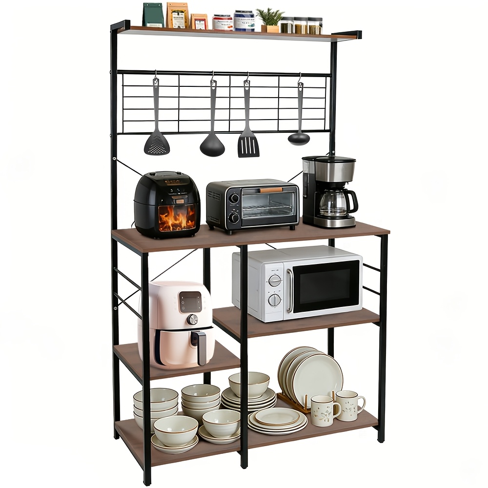 Large Vertical Kitchen Bakers Rack, Kitchen Tall Utility Storage Shelf, With Metal Wire Panel, Bar Cabinet For Small Spaces, Industrial Microwave Stand With Storage For Spices, For Pots