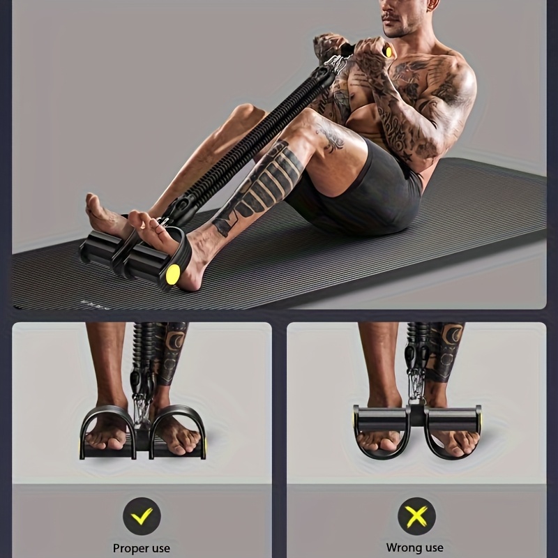 [Durable Pedal Puller] Durable Adjustable Resistance Sliding Pedal Puller | 4-Strand or 2-Strand Pull Cord with Footrest and Handle for Sit-Ups and Fitness Training, Black EVA Material with Two Handles and a Door Clamp