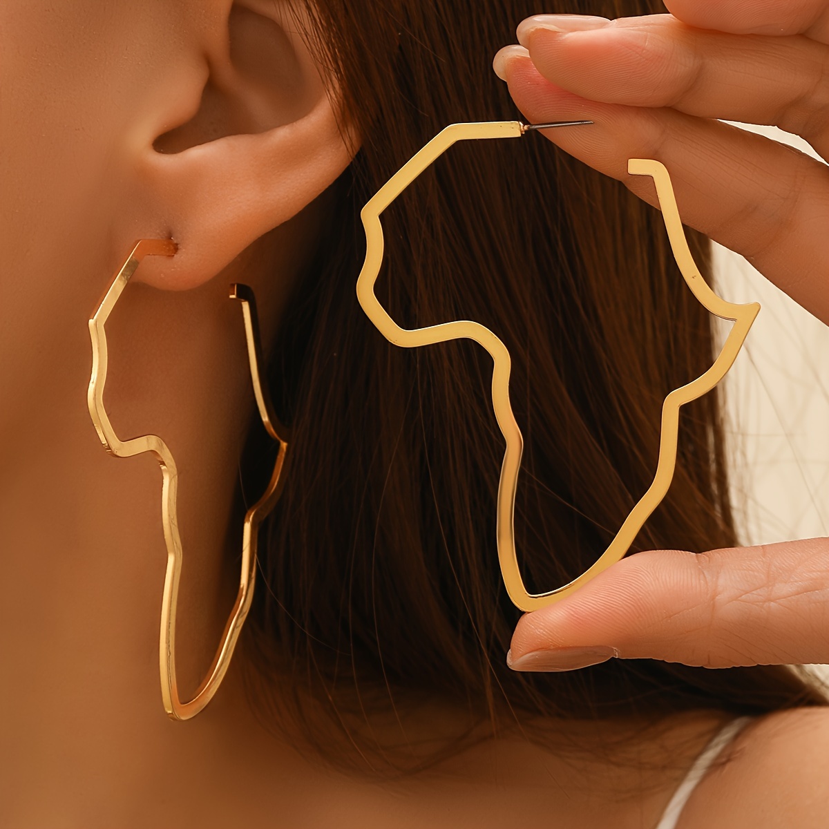 

Elegant Golden-tone African Map Earrings, Simple Iron Jewelry For Women, European And