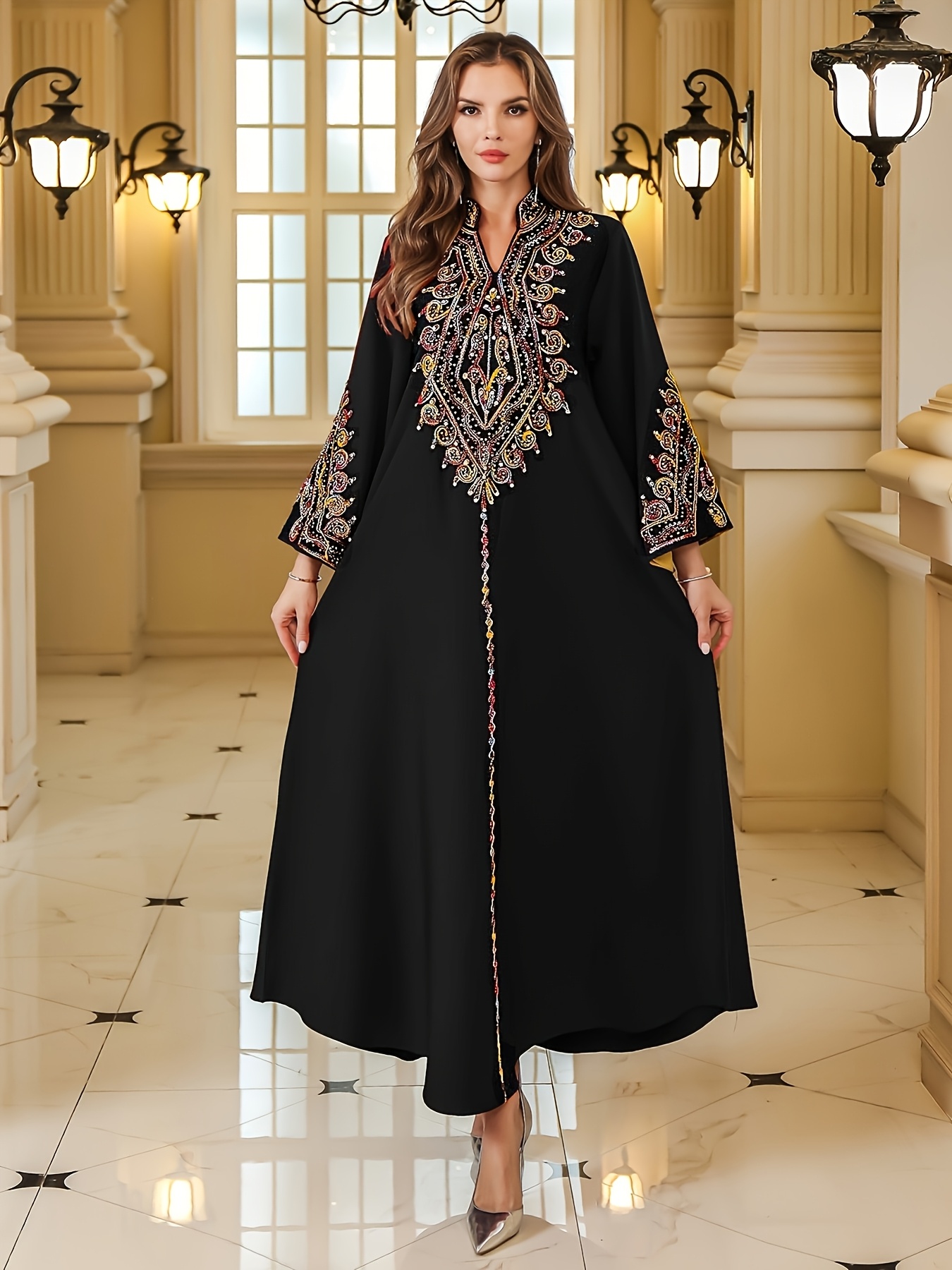 cross-border independent store middle eastern robe ethnic style beaded lace  long dress | Shop Now For Limited-time Deals | Temu United Arab Emirates