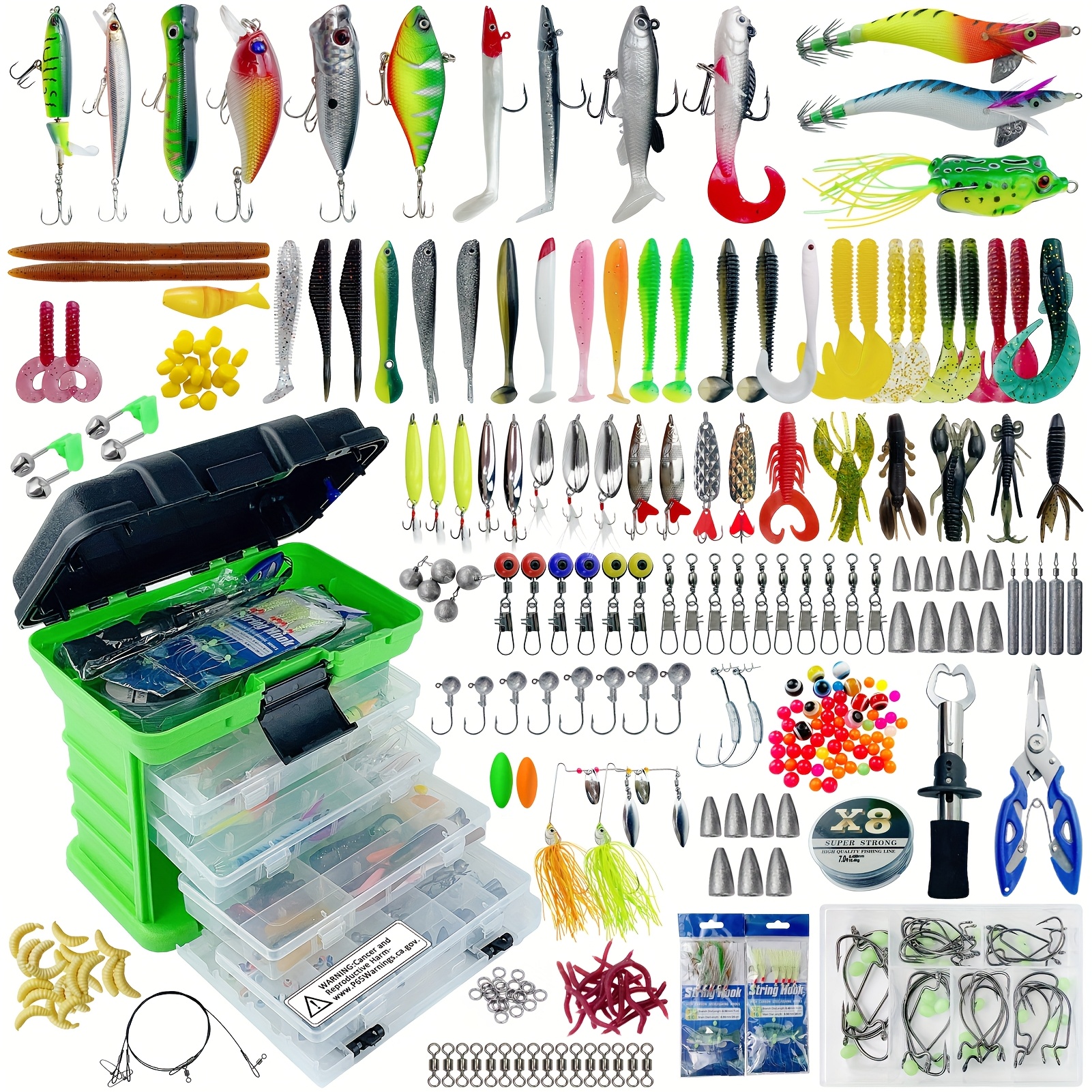 

346pcs Fishing Lures Kit With Tackle Box Included Minnow, Crankbait, Spinnerbaits, Rigs, Spoons, Soft Lures, Jigs, Hooks, Weights Sinkers, Lures Freshwater Saltwater