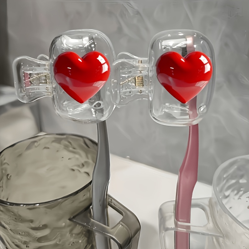 TEMU 2pcs Set Of Vibrant Heart-patterned Toothbrush Holders, Portable Combination Set With Protective Covers, Suitable For Home And Travel Use, Cute