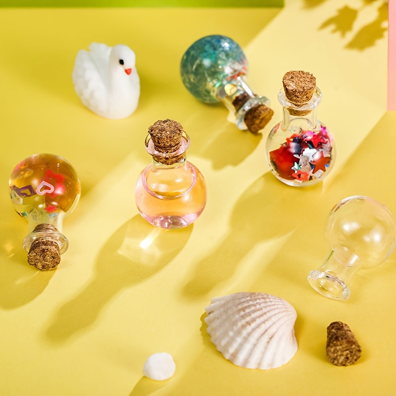 25 mini botellas de vidrio con tapas de corcho, 5 formas clásicas, pequeños  frascos de vidrio, botellas de deseos, pequeños frascos decorativos de