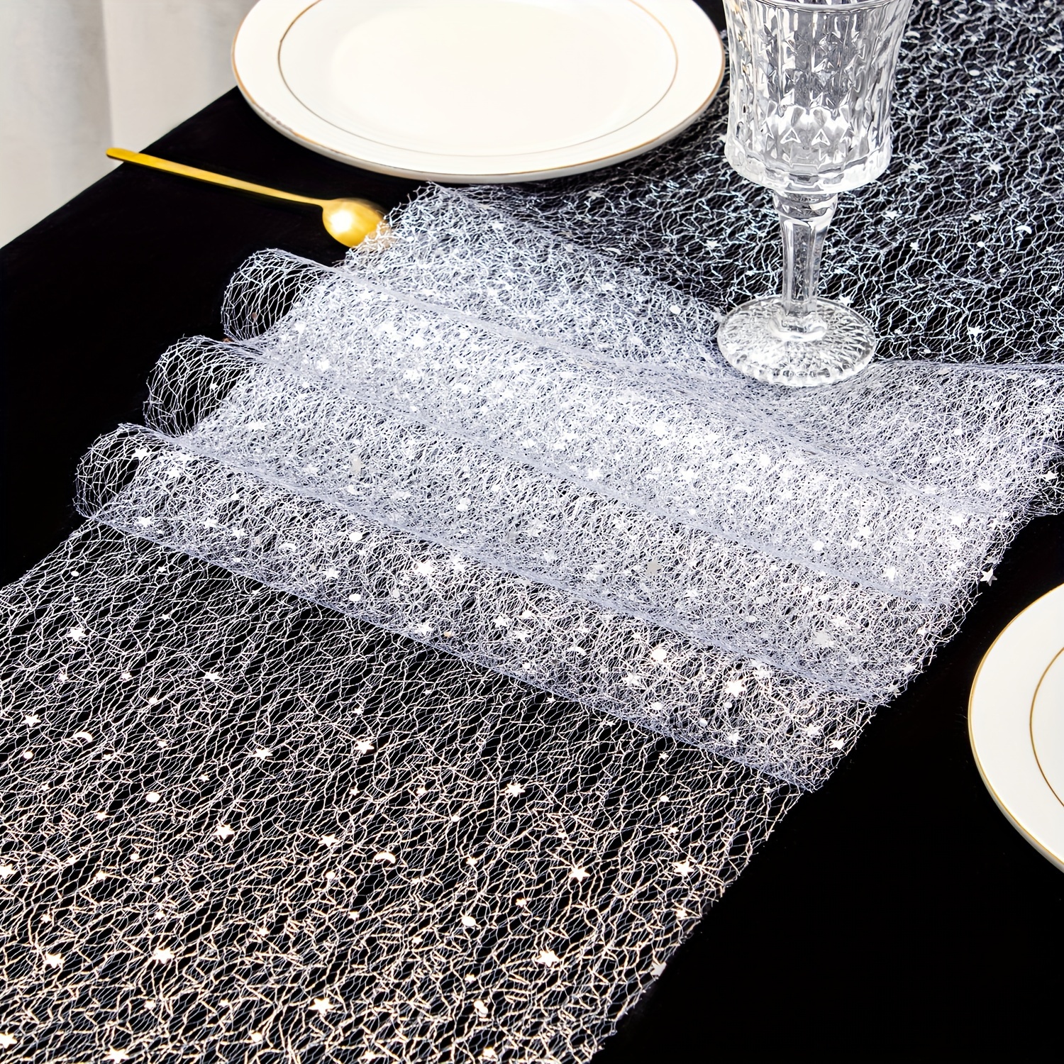 Image of Mesh Table Runner Is Suitable For Christmas And New Year's Day, , Parties, Class Reunions, Family Dinners, Company Meetings, And Other Table Decorations