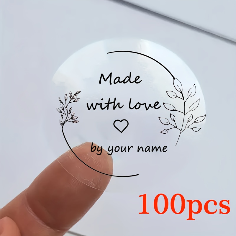 Image of 100 Custom Transparent Stickers With Black Font. Heart-shaped And Floral Stickers. Suitable For Wedding Parties. Heart-shaped Stickers