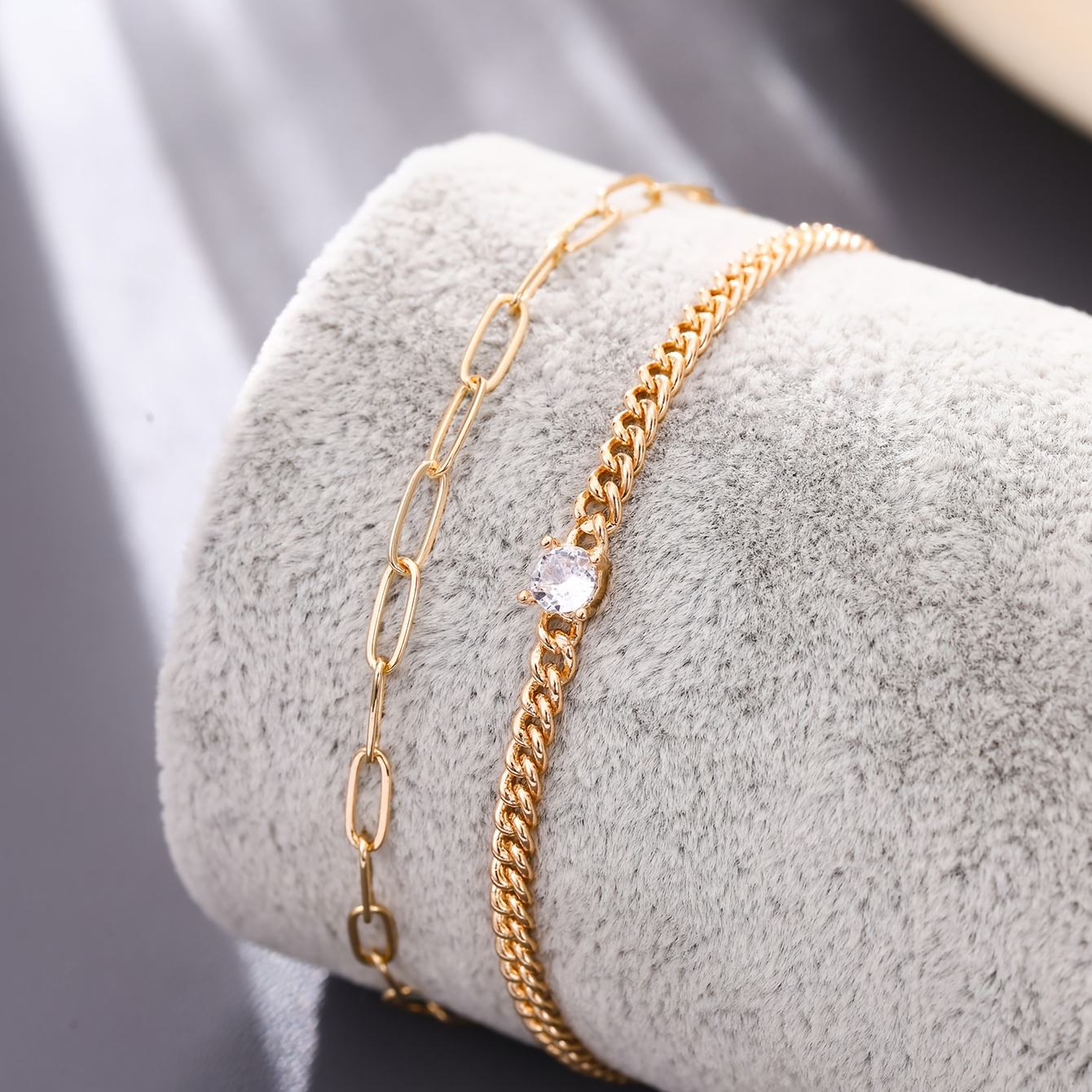 Cuban Chain Inlaid Zirconia Double Layer Stackable Bracelet Set