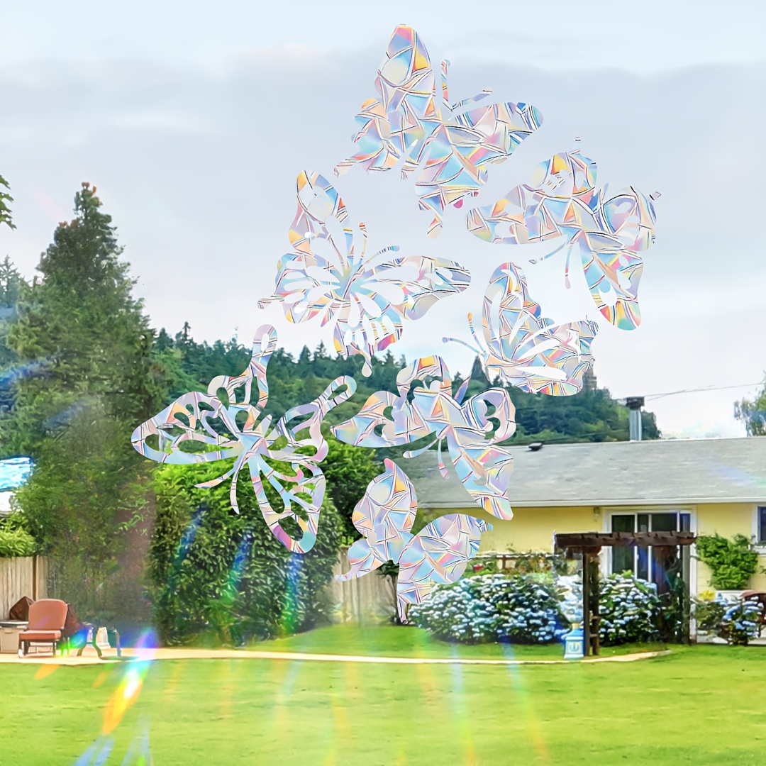 Image of Set Of 7 Window Stickers Designed To Prevent Bird , Featuring Rainbow Prismatic Film. 16mil Pvc Non-adhesive Clings Are Reusable And Suitable For Decorating Bedrooms, Playrooms, Sliding Doors