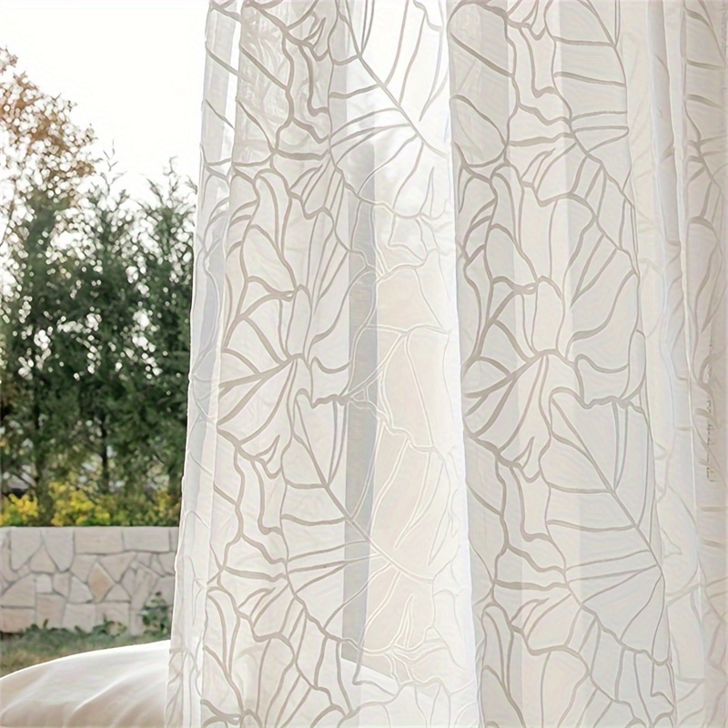 Image of 1pc Easy Modern Light Geometric Relief Sheer Tulle Curtains -functional Living Room Decoration Curtains Bedroom Bay Window Finished Fabric Drapes
