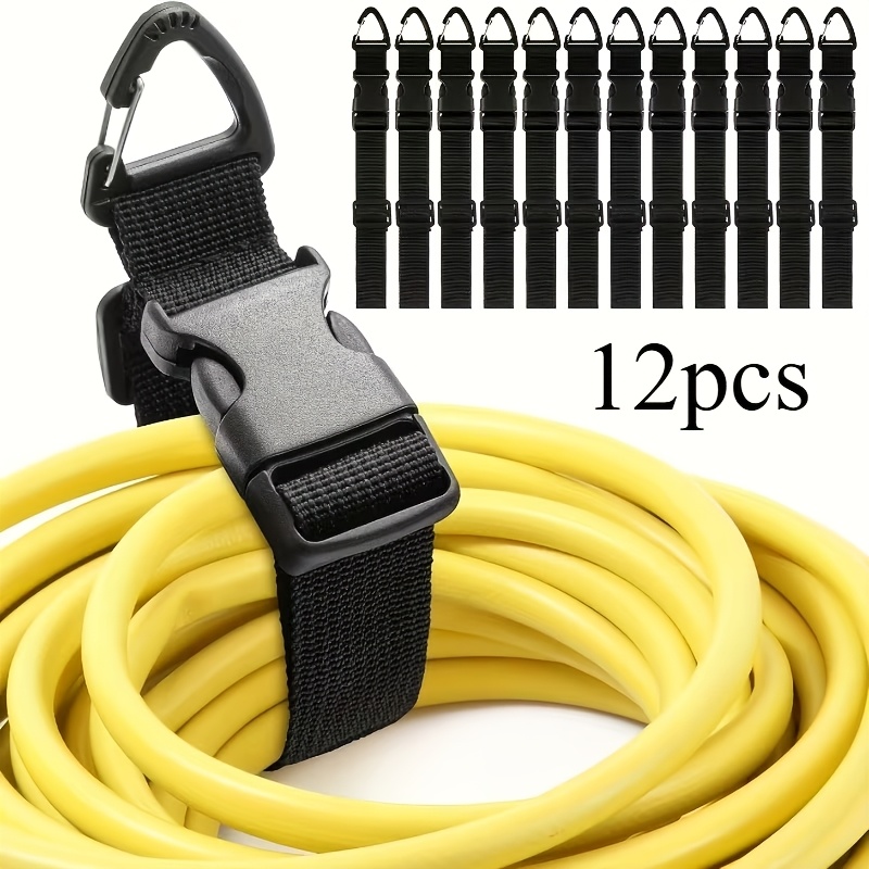 TEMU 12pcs Organisateur de cordon d'extension réglable robuste | Support de cordon en polypropylène noir | Gestion des câbles outil pour garage, et