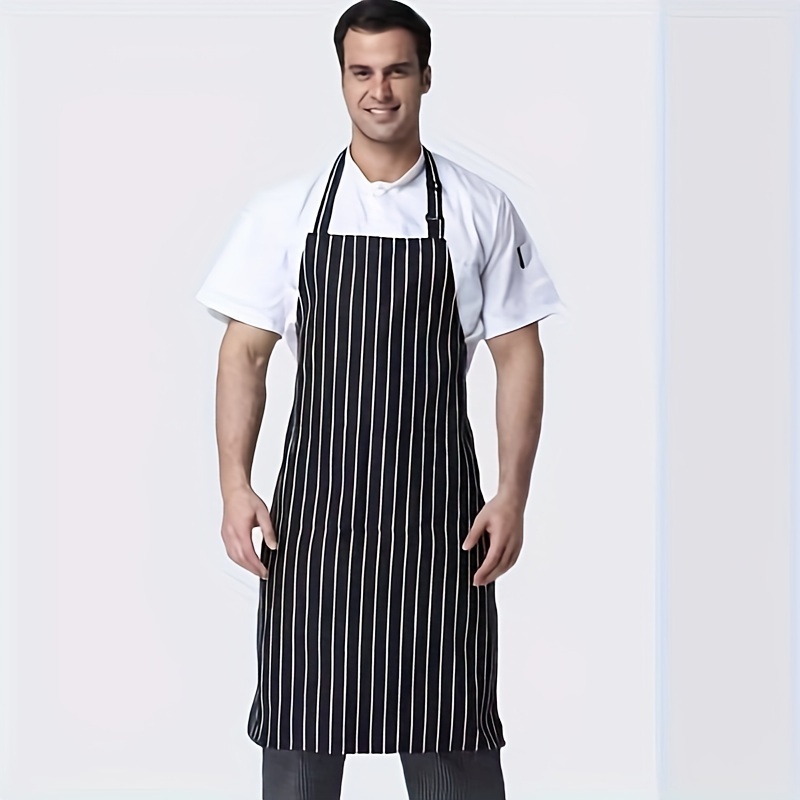 

Unisex Chef Apron With Pockets, Woven Polyester, Stain-resistant, Adjustable Neck Strap Kitchen Cooking Apron For Men And Women, Stripes