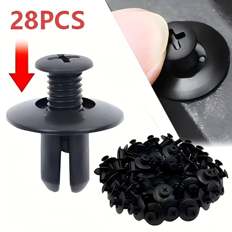 TEMU 28/56/112/224 piezas de remaches de plástico negros grandes de 8 mm, sujetadores duraderos para parachoques de coche, clips de tornillo fáciles