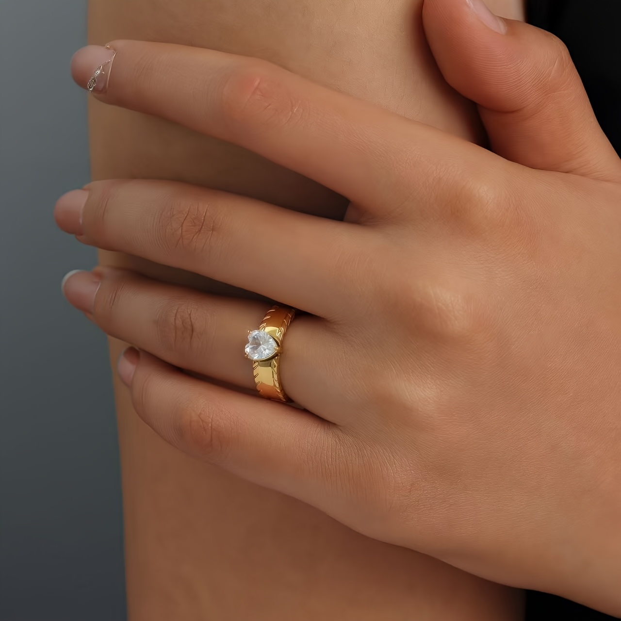 Women's Minimalist Heart Ring with Textured Band