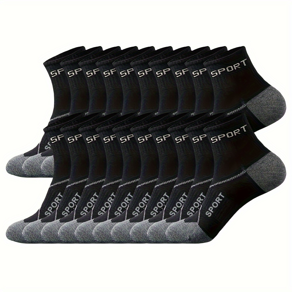 TEMU Men's Mid-calf Sports Socks 20/50 Pack, Solid Color Knit Polyester Athletic Socks, Hand Washable, 100% Polyester