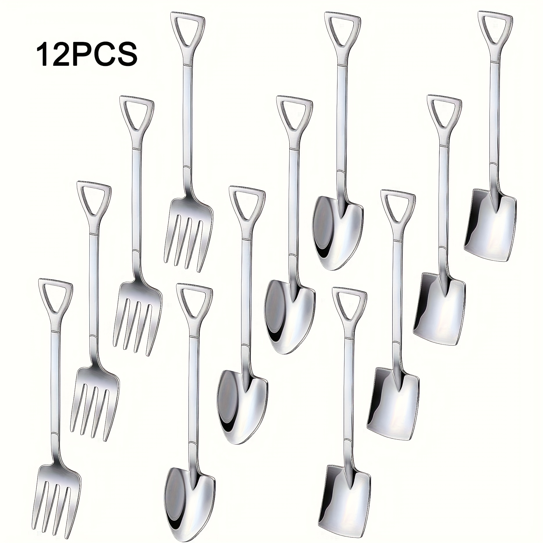 TEMU 12/18pcs 6.1-inch Dessert And Fork Set Includes Scoop Shaped Spoon, Pointed Spoon, And Stainless Steel Fork, Mixing Spoon, Espresso Spoon, Cake