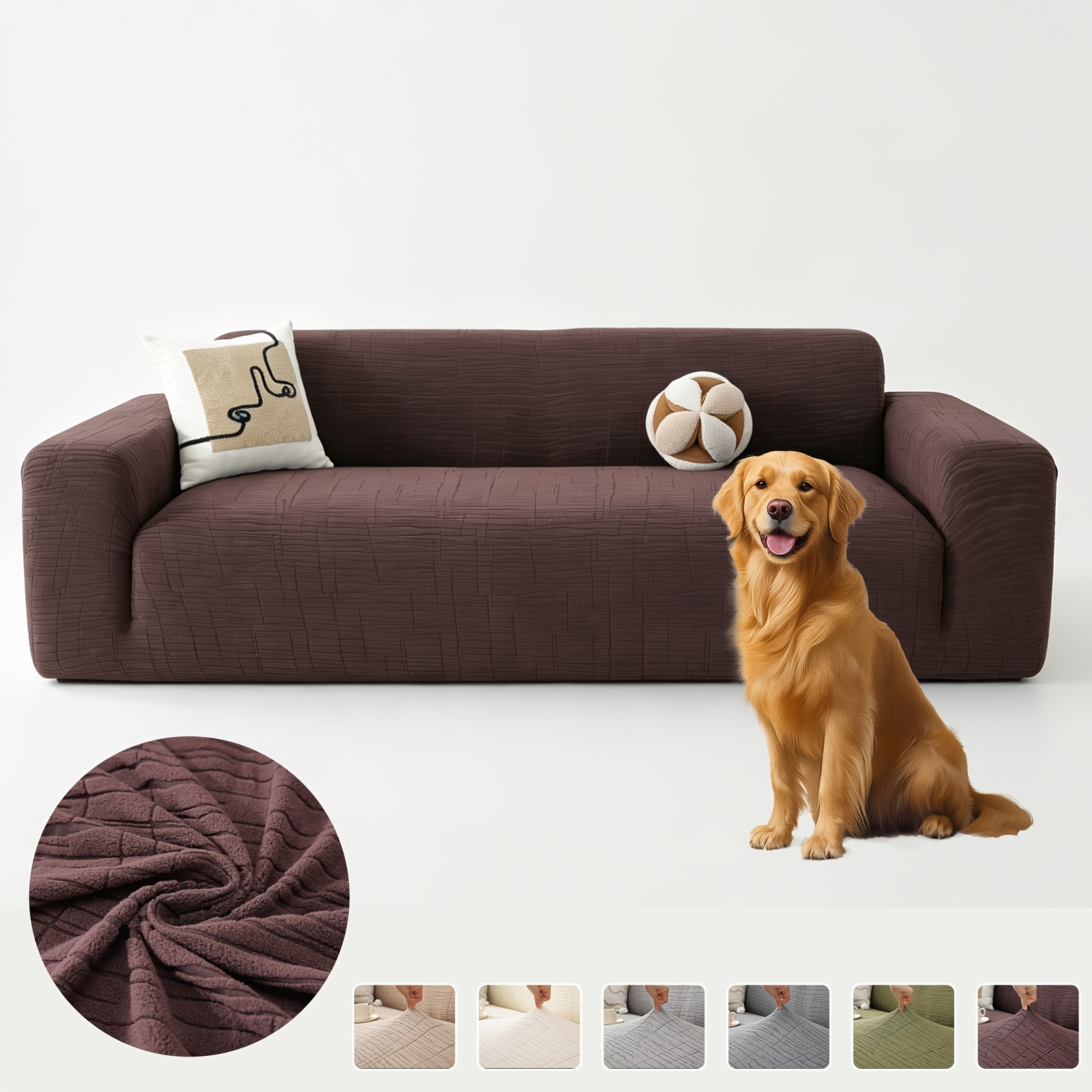 TEMU Housse de Canapé Universelle Extensible en Jacquard, Housse de Canapé Enveloppante à Motif Géométrique, de Meubles Résistante aux Griffes de