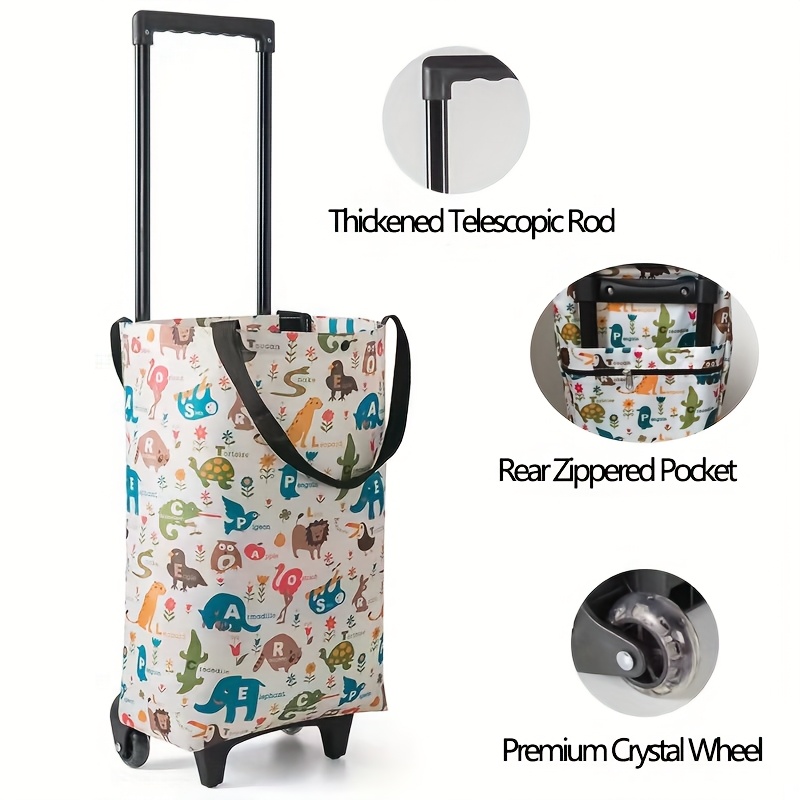 Large Capacity Folding Outdoor Portable Bag for Supermarket Shopping,  Oxford Cloth Trolley with Small Pull Cart and Load Bearing KG