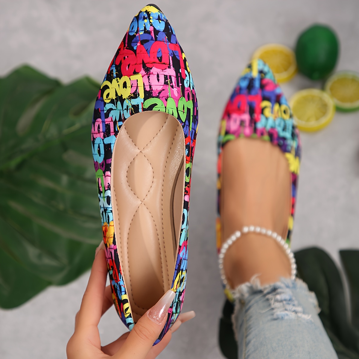 

Women's Fashion Floral Flat Shoes, Pointed Toe Soft Sole Shoes, Comfy Slip On Shoes For Daily Wear