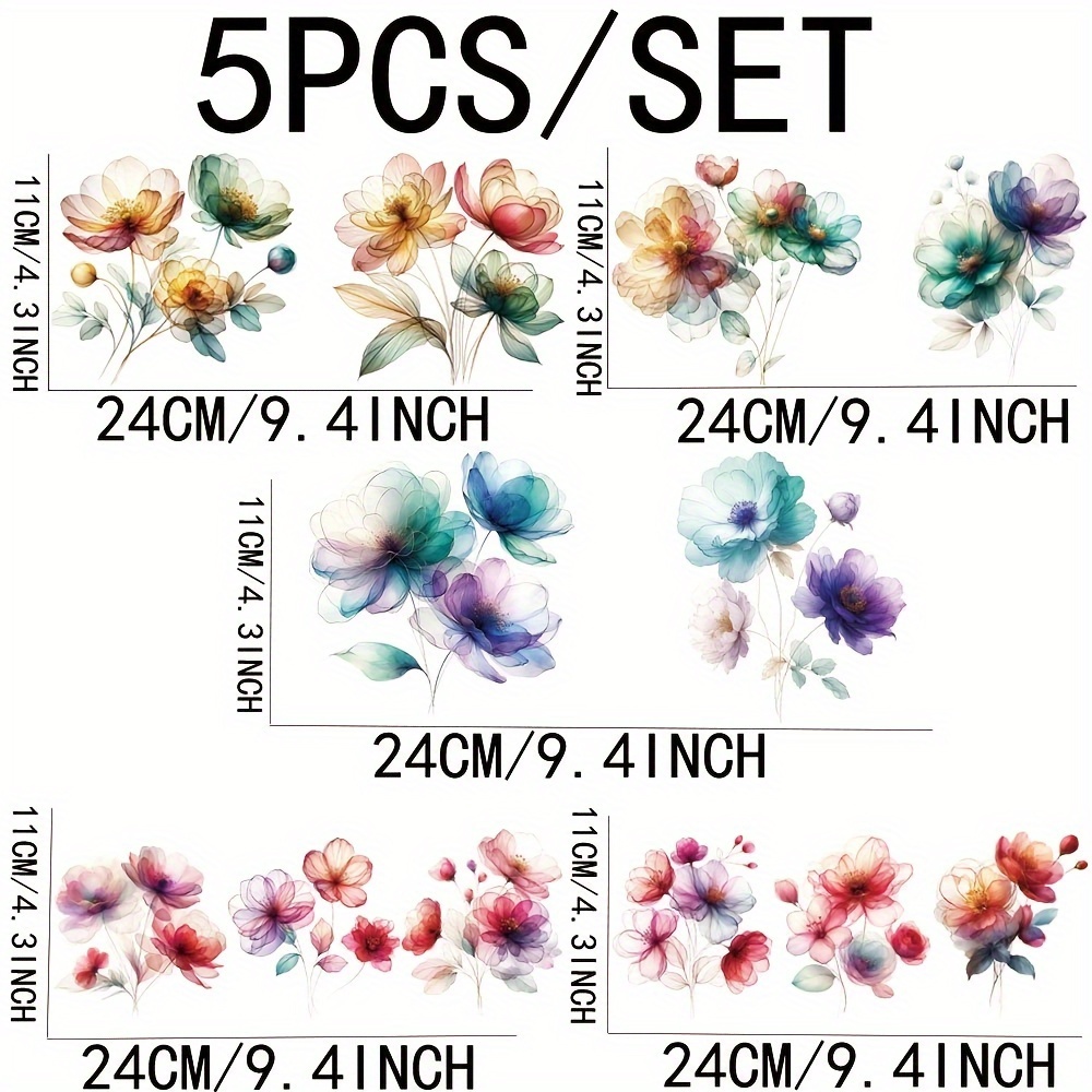 TEMU 5pcs/set Beautiful Floral 16oz Glass Jars Wrap Floral Coffee Cup Uv Dtf High Self-adhensive Decor Wraps On Mugs