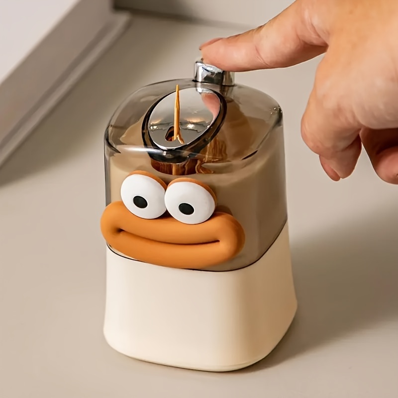 TEMU Automatic Pop-up Toothpick Dispenser - Plastic Push-type Toothpick Holder For Home And Dining Room - Creative Toothpick Storage Box With Fun Character Design