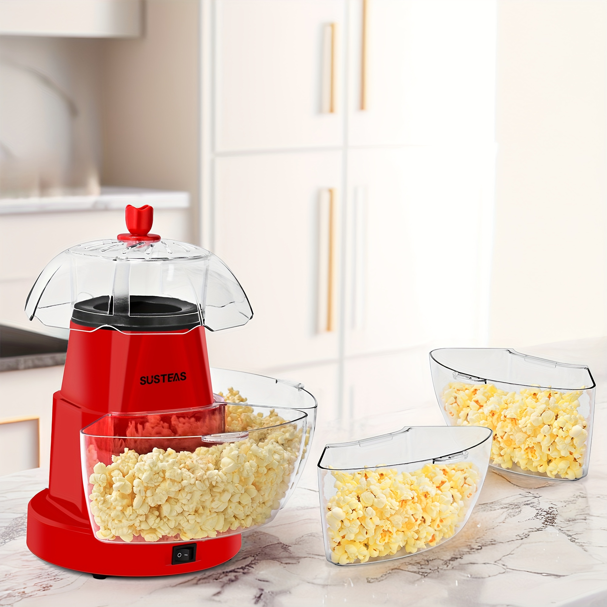 TEMU Practical Hot Air Popcorn Machine With 4 Bowls, -min Electric Popcorn Popper, Easy To Clean With Local Warehouse, Portable Popcorn Maker For , Parties, Family , Home Theater, & Kitchen Use