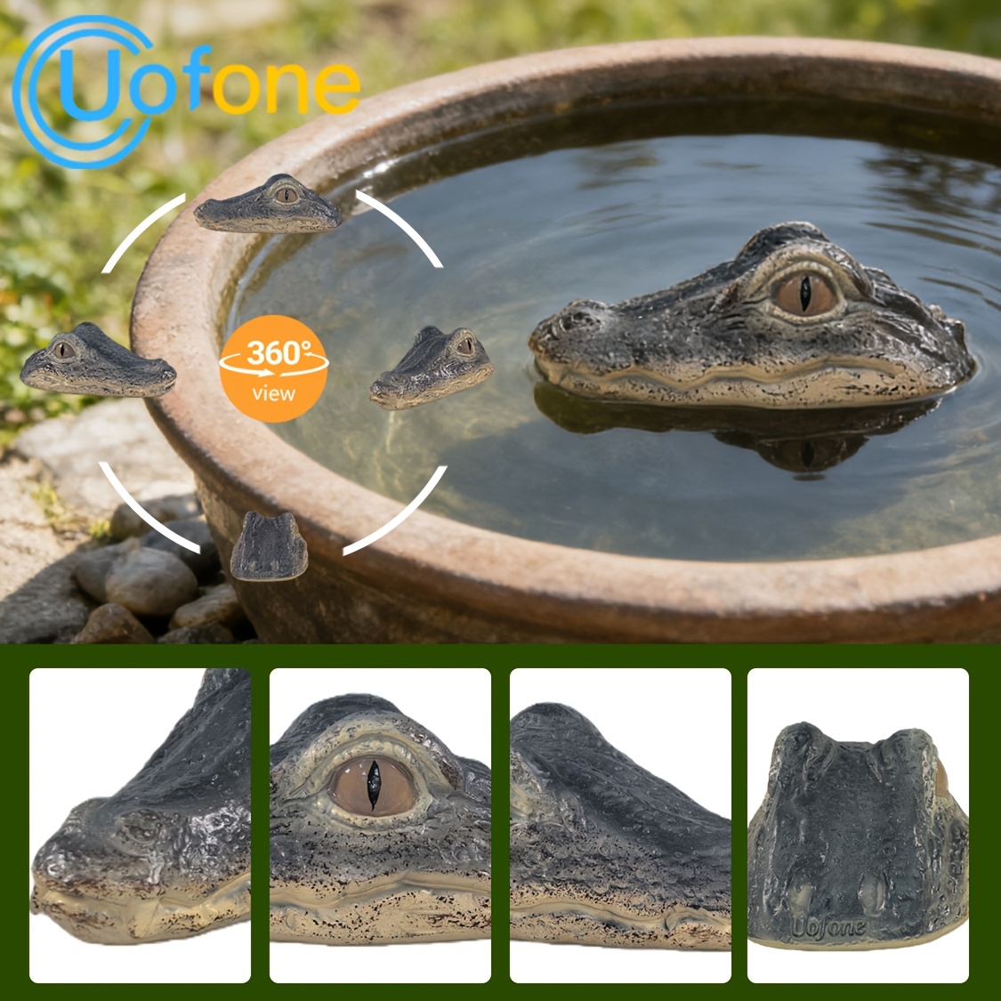 Image of Realistic Head Decoration | Lifelike Crocodile Head Ornament For Garden , Pools, And Water Features | Prank Prop & Wildlife Deterrent | Resin, Vintage Style, Uofone