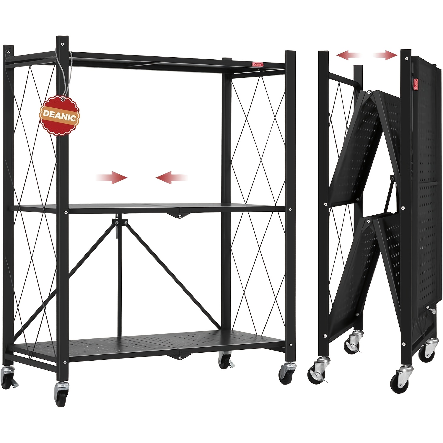 TEMU 3-tier Folding Storage Rack With Golden Wheel Shelf, Kitchen Organizer And Storage, Shelves For Restaurant And Commercial Use, Foldable Barbecue