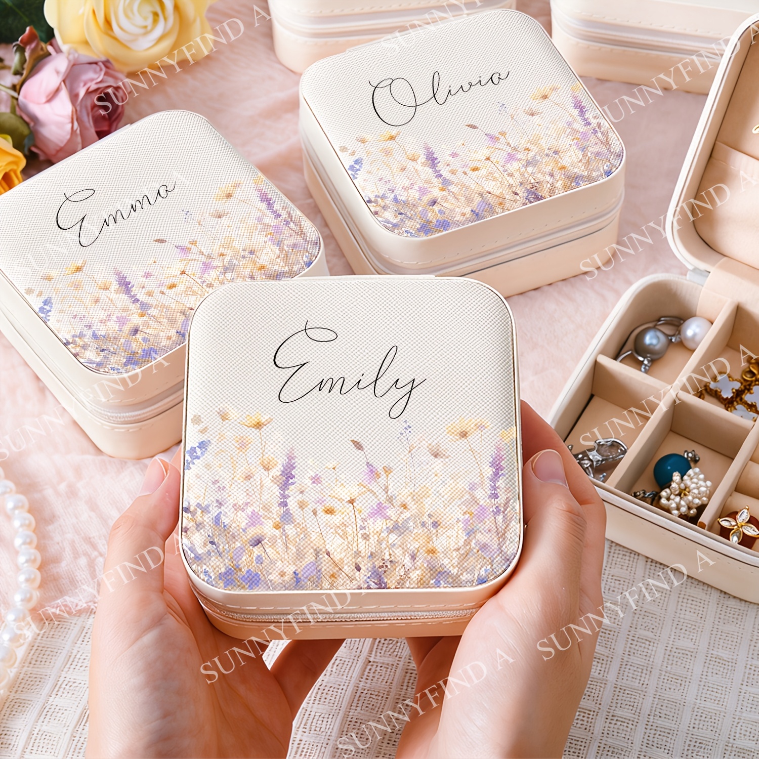 Personalized Lavender Flower Jewelry Box, Bridesmaid Gift